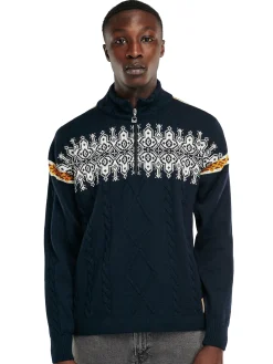 Dale of Norway Aspoy Men's Lightweight Wool Sweater Navy Offwhite Mustard Rasberry Hot