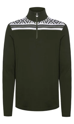 Dale of Norway Cortina Basic Men's Sweater - Superfine Merino Dark Green Offwhite Outlet