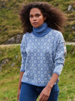 Dale of Norway Firda Women's Sweater - Merino Wool Blue Shadow Off White Fashion