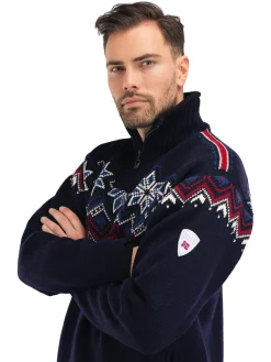 Dale of Norway Fongen Weatherproof Men's Sweater - Norwegian Wool Navy Offwhite Redrose Indigo Fashion