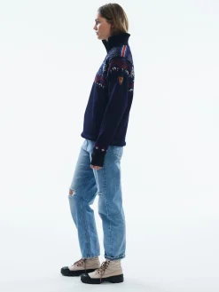 Dale of Norway Fongen Weatherproof Women's Sweater - Norwegian Wool Navy Offwhite Redrose Indigo Flash Sale