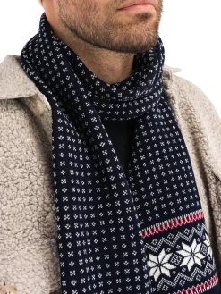 Dale of Norway Garmisch Scarf - Merino Wool Navy Red Offwhite Outlet