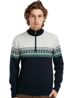 Dale of Norway Hovden Men's Sweater - Merino Wool Navy Brightgreen Offwhite Shop