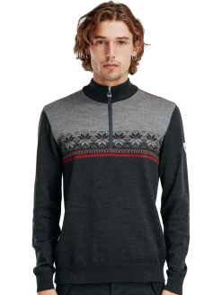 Dale of Norway Liberg Men's Sweater Darkcharcoal Smoke Redrose Hot