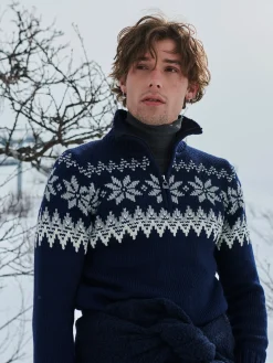 Dale of Norway Myking Men's Sweater - Merino Wool Navy Offwhite Lightcharcoal Shop