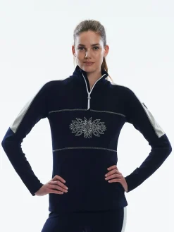 Dale of Norway Spirit Basic Women's Sweater - Superfine Merino Navy Offwhite Hot