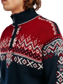 Dale of Norway 140Th Anniversary Men's Sweater - Norwegian Wool Navy Red Rose Offwhite Cheap