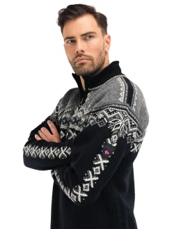 Dale of Norway 140Th Anniversary Men's Sweater - Norwegian Wool Black Smoke Offwhite Fashion