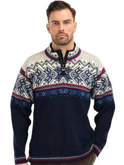 Dale of Norway Vail Men's Sweater - Norwegian Wool Midnightnavy Redrose Offwhite Cheap