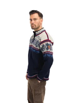 Dale of Norway Vail Men's Sweater - Norwegian Wool Midnightnavy Redrose Offwhite Cheap